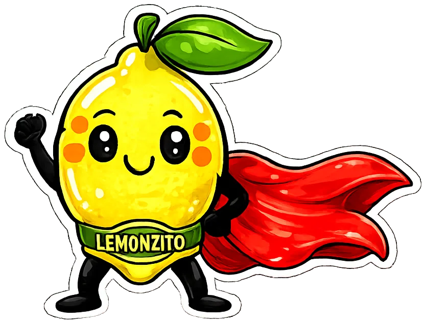 Lemonzito, the Lemon Heroes superhero lemon mascot with his red cape